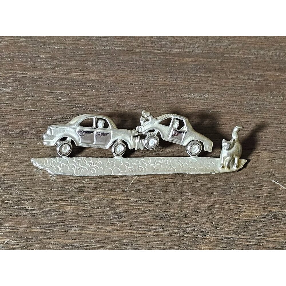AJC Gold Tone Accident Caused by Cat Brooch Vintage